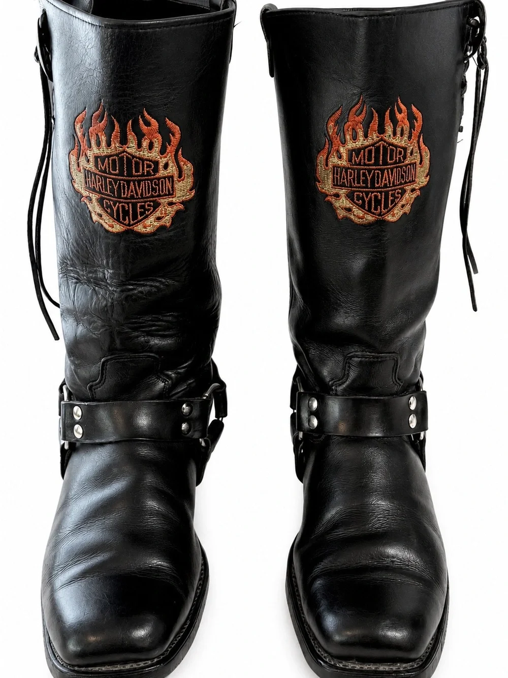 Vintage Harley Davidson riding motorcycle boots, flames, silver hardware- 11
